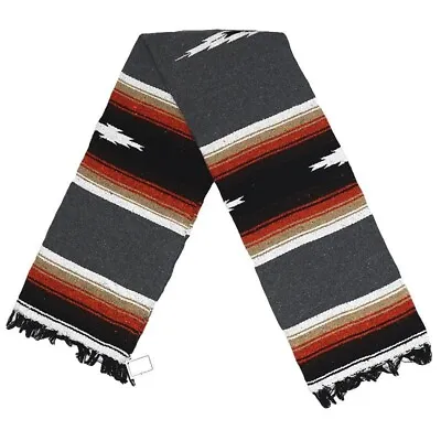Mexican Yoga Blanket Charcoal Diamond Stripes Native Serape Boho Falsa Grey XL • $26.95