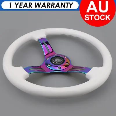 350mm Universal JDM Deep Dish Corn White ABS Steering Wheel Neochrome Spoke 14  • $88.63