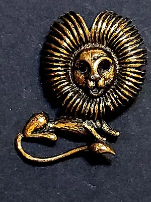 Vintage Gold Tone Lion Brooch Red Rhinestone Eyes Signed MAMSELLE • $29