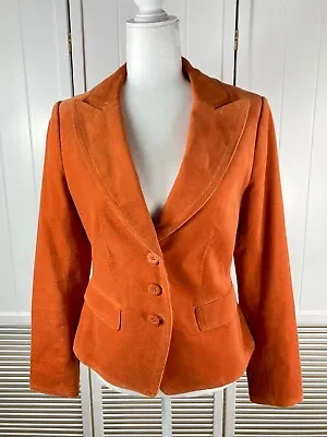 H&M Orange Corduroy Button Blazer Jacket Womens Size 8 Notch Lapel Lined Cotton • $12.50