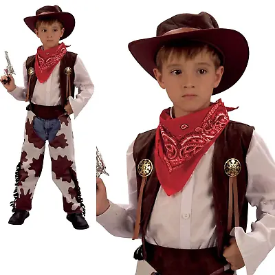 Cowboy Cowprint Boys Chaps Costume Wild West & Indians Fancy Dress Outfit • £13.99