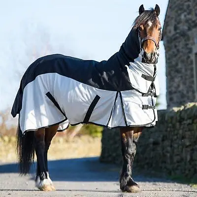 600D Ripstop 2in1 Lightweight Fly Turnout Mesh Horse Rug Fix Neck Black/Silver • £29.99