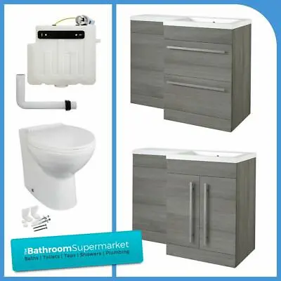 L Shape Bathroom Furniture Suite Resin Basin Door & Drawer BTW Vanity Unit • £389.95