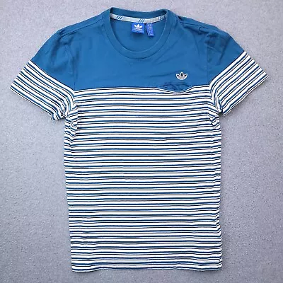Adidas T Shirt Small Short Sleeve Trefoil Blue 3 Stripe Logo Pocket Sz Mens • $17.49