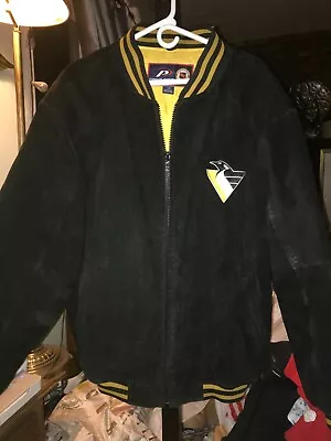 1990's NHL PRO PLAYER Suede Leather PITTSBURGH PENGUINS 2-Sided JACKET Men's L • $125