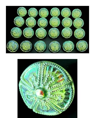 24 Czech Vaseline/Uranium Crystal Glass Buttons #B341 - 14 Mm Or 1/2 -IRIDESCENT • $29.99