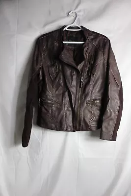 Maurice’s Burgundy Faux Leather Vegan Moto Biker Jacket Size M Women’s • $23.39