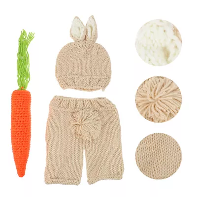 Bunny Costume Knitted Hat Set Newborn Photoshoot Prop • £10.57