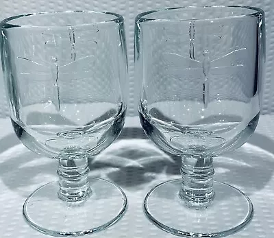 Lot Of 2 ~ La Rochere Embossed Dragonfly Goblets Paris France ~ MINT • $25