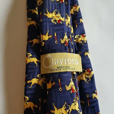 Claytons Bedford Mens Neck Tie Horse Racing 100% Silk Sport Finest Clothing Blue • £23.95