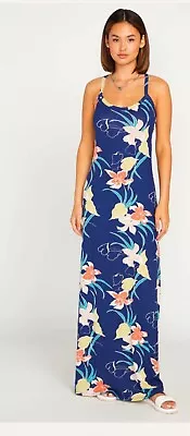 Volcom Cabana Maxi Dress Size Small 4/6 Blue Floral New Dress Adjustable Straps • $33