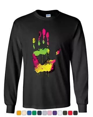 High Five Long Sleeve T-Shirt Melting Neon Dripping Hand Positive Multicolor Tee • $23.95