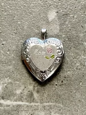 Sterling Silver Mom Rose Heart Locket Pendant • $9.90