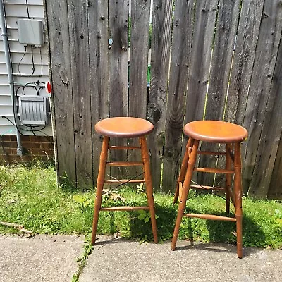 S. Bent & Bros Antique Barstool Pair Chairs Vintage Beautiful Solid Wood 29-1/2  • $295.10