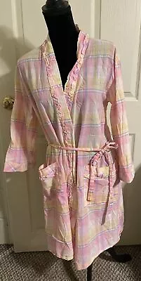 Miss Elaine Cotton Robe Spring Pink Yellow Plaid Sz Medium Belted Pockets • $11