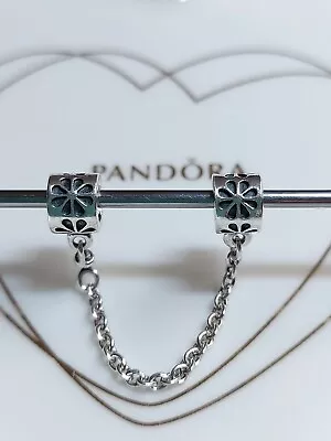Genuine Pandora Silver 🌼 Daisy 🌼 Pattern Safety Chain Charm S925 ALE. • £17