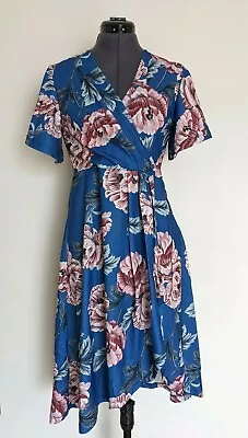 $45 • Buy NEW Little Party Dress Lorraine Hi Low Blue Aline Dress Queen Floral V Neck -8 