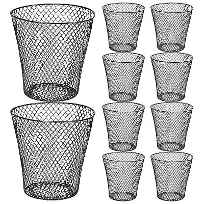 10 Pack 11inch Black Round Waste BasketWire Mesh Desk Metal Trash Garbage Can • $55.99