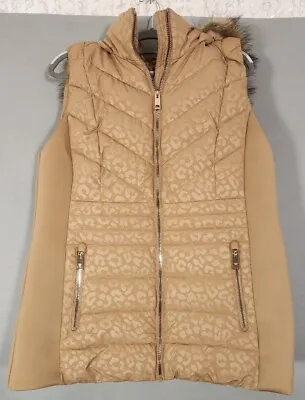 New Michael Kors Camel Faux Fur Leopard Winter Coat Vest Jacket Size 1X  Puffer • $112