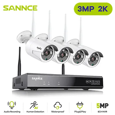 $135.99 • Buy SANNCE Wireless Wifi 3MP Outdoor AI Security Camera System 8CH NVR Audio Record