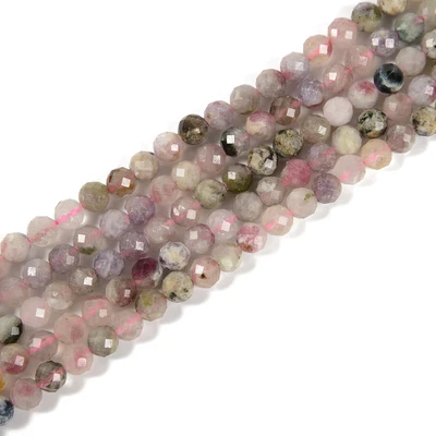 $12.49 • Buy Natural Pink Tourmaline & Lepidolite Faceted Round Beads 6mm 15.5'' Strand