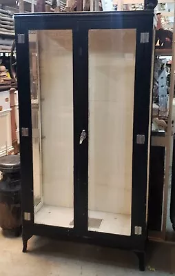 Antique Steel Medical Cabinet With Beveled Glass & Adjustable Shelf Brackets • $3500