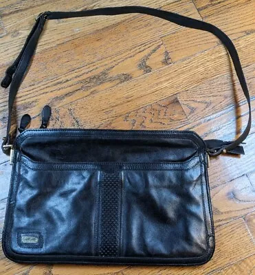 Vintage PHILLIPPE Black Leather Shoulder Cross Body Purse Bag Multi Compartment  • $49.99