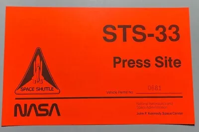 Sts-33 Ksc/nasa Neon Orange Press Site Vehicle Permit Pass • $17.99