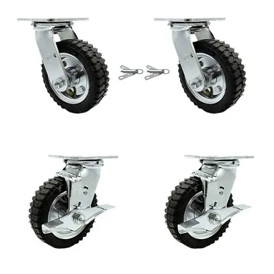 6 Inch Black Pneumatic Wheel Caster Set 4 Swivel With Swivel Locks 2 With Brakes • $172.52