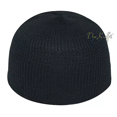 BLACK SKULL CAP New 100% Nylon Head Cover Kufi Hat With Knitting Vertical Lines • $6.24