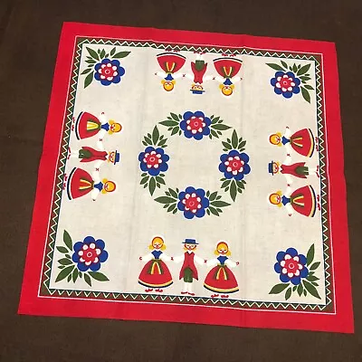 Vintage Tablecloth Norway Printed Traditional Costumes Bright Red 24x24  • $19.99