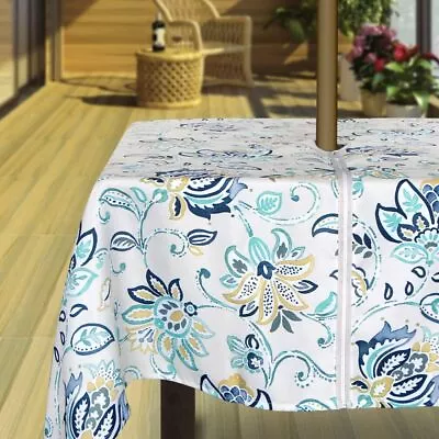 Outdoor Tablecloth With Umbrella Hole And Zipper Patio Table Cloth Heavyweight • $33.53