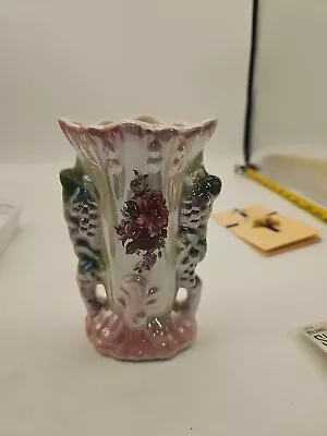Antique Vieux Paris Porcelain Fan Flair Bridal Vase Hand Painted Flowers 6” Tall • $18.51