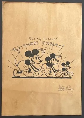 Walt Disney (Handmade) Drawing On Old Paper Signed & Stamped • $100