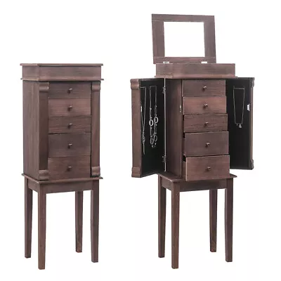 Jewelry Cabinet Armoire Storage Chest Stand Organizer Wood Box Free Standing New • $46.91