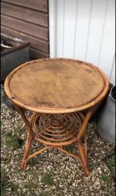 Retro Vintage Round Cane Rattan Wicker Side Bamboo Table Conservatory • £27