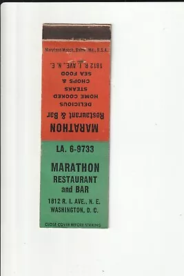 Marathon Restaurant And Bar 1812 R.i. Ave Ne Wash. D.c. Vintage Matchbook Cover • $12.95