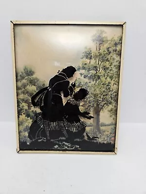 Vintage Convex Silhouette Reverse Paint Picture Courting Couple W/Bird 4 X 5 • $12.95