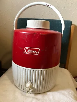 Vintage Coleman Red & White Insulated 2 Gallon Water Cooler Jug W/Spigot & Cup • $14.95