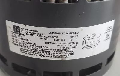 $31 • Buy EMERSON K55HXGAY-8059 Blower Motor 1/3HP 115V 1050RPM 4SPD 60Hz 1PH 6.5A 3b=33