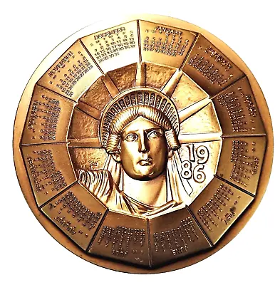 Vtg 86 Statue Liberty Calendar Bronze Medallion Paperweight Marcel Jovine USA • $99.99