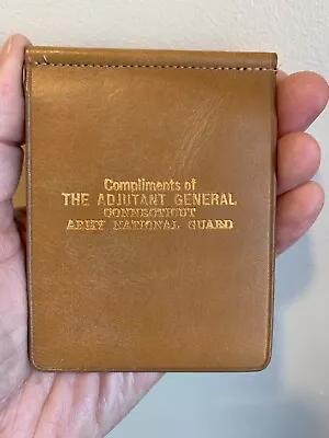 Vintage Connecticut Army National Guard Tan Leather MONEY CLIP Wallet • $10