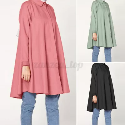 Women Muslim Abaya Casual Tops Button Long Sleeve Solid Tee Shirt Blouse Top NEW • $25.67