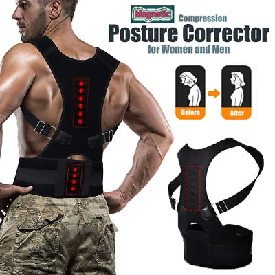 Magnetic Therapy Posture Corrector Shoulder Back Brace Belt Support Adjustable  • $13.99