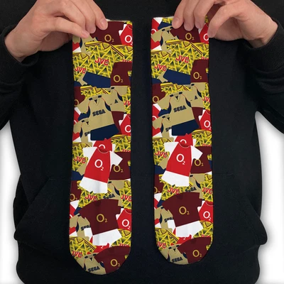 £10.99 • Buy Arsenal Retro Kits Shirts Printed Socks 3 Sizes Choice Of Shirts Great Gift