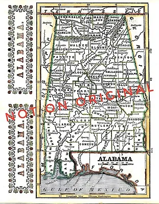 8x10 Historic MAP OF ALABAMA In 1850 Color Print For Framing Wall Decor • $14.99