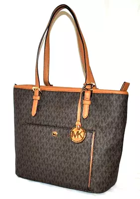 Michael Kors Jet Set  Medium TZ Snap Pocket Signature Tote Brown - $178 • $103.59