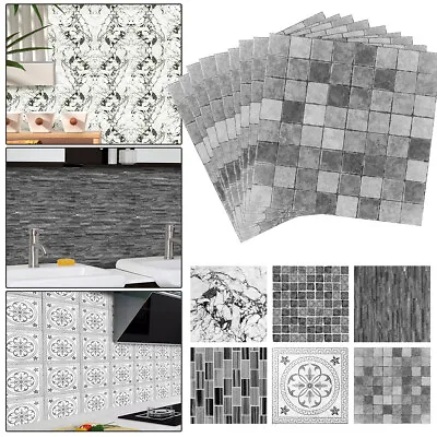 24PCS Tile Stickers Kitchen Bathroom Splashback Backsplash Peel And Stick - Grey • £3.95