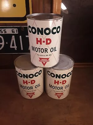 Vintage (3) Conoco H-D 1 Quart Motor Oil Can DG-MS 20-20W FULL CAN NICE! • $25