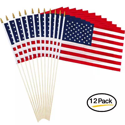 12 Pack USA Stick Flag 18  X 12  Handheld American Grave Marker Flags - 30  Pole • $23.95